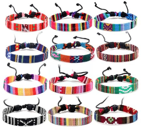 Rhys 12 Braccialetti dell'Amicizia Intrecciato Bracciali in Stile Boemia Bracciali Multi Colore per Uomini Donne Regolabile Bracciale per Uomini Donne Regali diCompleanno