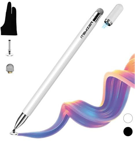 Temizer Penna Touch Universale per Tablet e Smartphone | Stylus a Doppia Punta + Guanto Antitocco Incluso | Compatibile con iPad, iPhone, Android, Surface, Kindle
