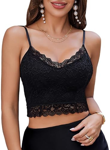 Avidlove Lace Bralettes for Women Spaghetti Strap Tank Top Lace Crop Top(Black,XL)