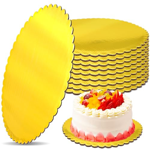 EOGRFW 10 Stück Cake Board,30cm Cakeboard Rund,Kuchenplatte Tortenunterlage Pappe Gold,Tortenplatten Karton,Einweg Goldkarton Torten Unterplatten für Transport Kuchen und Torten