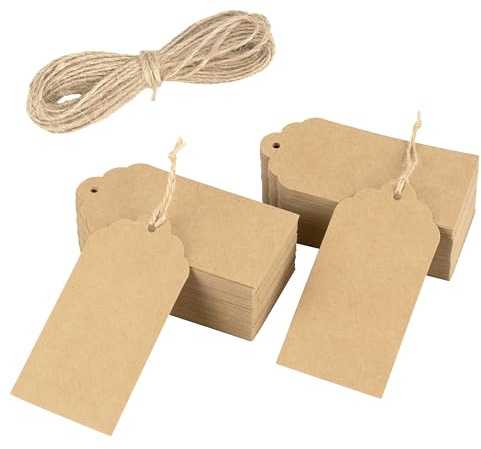 Belle Vous 200x Etiquetas de Papel Kraft - Tarjetas Personalizadas DIY de 5 x 10 cm con 6m de Cuerda de Yute para Comunion Reyes Magos Boda San Valentin Bautizo