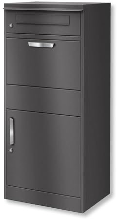 Metzler Briefkasten und Paketbox, Postbox rostfrei und massiv, Paketbriefkasten XXL, Standbriefkasten modern, DB 703 Eisenglimmer, mit Zylinderschloss, Modell Bispo