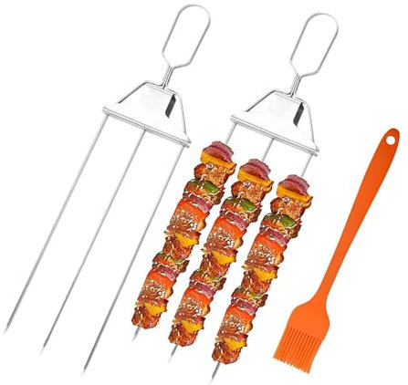 XdealCozyxc Stainless Steel 3 Way Grill Skewers - Grillsavant, BBQ Metal 3way Skewer for Easy to Use Push Bar Slider