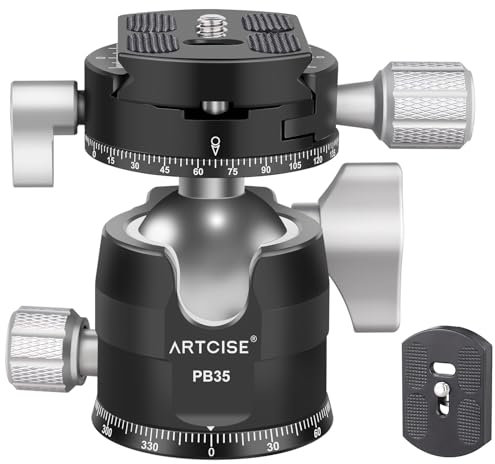 ARTCISE Rótula de Bola de Perfil bajo, Cabeza de trípode panorámico Doble de Metal PB35 de Metal de 35 mm con Placa de liberación rápida Arca de 1/4 de Pulgada para trípode DSLR Deslizante