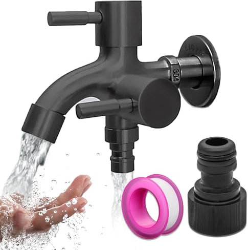 EULAPGOE Robinet de Jardin Double Sortie, 1/2 Robinet de Jardin Exterieur Double, Robinet Exterieur Double Sortie, Robinet Double Machine a Laver