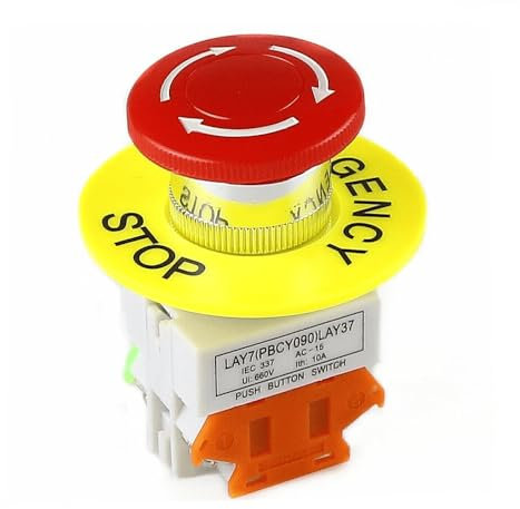 TECHZOCO Interruptor de Botón de Presión para Parada de Emergencia, Seta Pulsador Emergencia, Botón para Emergencia, Instalación orificio de apertura 22 mm, NO + 1 NC DPST, 660V 10A