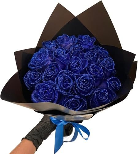 Ramo de rosas con purpurina, flores artificiales con purpurina, ramo de rosas falsas brillantes, regalo de amor, rosas falsas, flores de espuma sintética al tacto real para ramos de fiesta, decoración