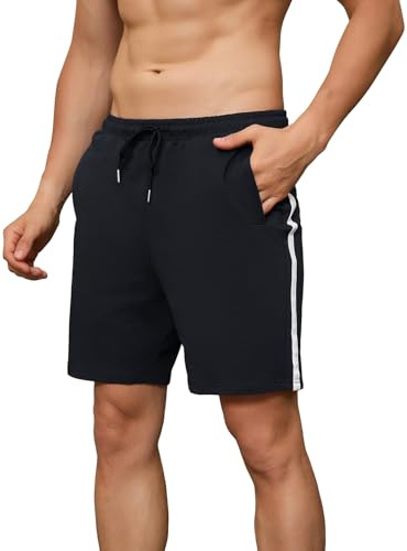 FGFD&OU Pantalones Cortos Hombre Algodón Bermuda de Transpirable Elásticos Pantalón Corto Deportivo para Correr Deporte Tiempo Libre Yoga con Bolsillos (Negro, XL)