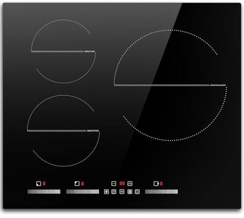 Placa de inducción 3 fuegos DELITEER, Placa autoportante 60 cm, Regulación independiente, Gran zona de calentamiento 28cm, Bloqueo de seguridad, Temporizador, Pausa, 220V~240V, 6500W, Sin enchufe
