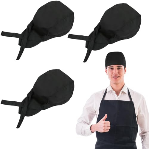 JEYORZY 3 pcs Cappellino da Chef, Cappello da Cuoco Nero per Adulti, Cappello Cucina Regolabile,Bandane Cucina per Cuoco Uomo, Cappelli Bandana Unisex Cucina Berretto da Lavoro per Fornai, Ristorante