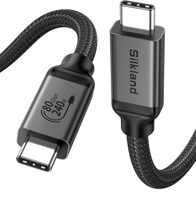 Silkland 80Gbps USB4 V2.0 para Cable Thunderbolt 5 1.5M Certificación USB-IF, Ancho de Banda de Video hasta 120Gbps, 16K/Dual 8K, PD3.1 240W, Compatible con Thunderbolt 4/3, SSD, Laptop, Dock, USB-C