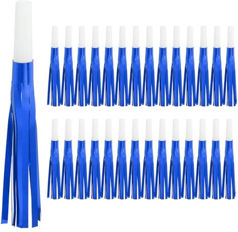 PATIKIL 60 Pcs Hacer Ruido, Silbatos De Fiesta Con Flecos Metálicos Para Suministros De Fiestas Cumpleaños Año Nuevo, Blanco/Azul