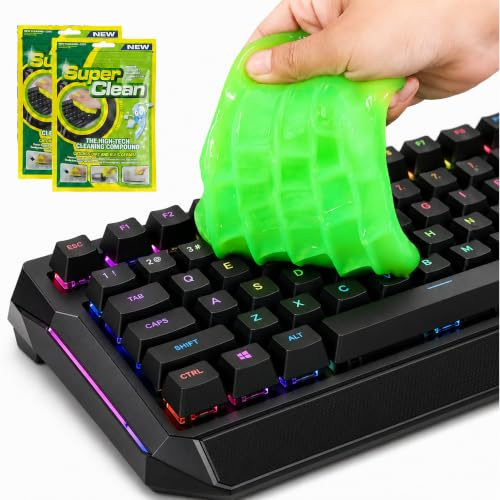 AUNEK Keyboard Cleaner Gel (2 Pack), Reusable Cleaning Gel for Computer, Laptop, Car Vents, Soft Flexible Dust Remover Remote Control, Camera, Fan Grills, and Office Electronics