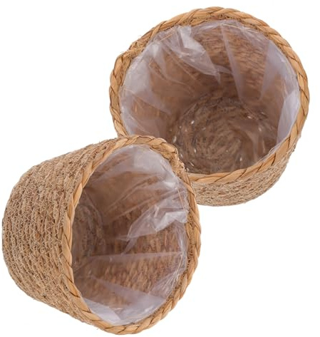 UPKOCH Panier à Plantes Tressé en Paille 18 Cm pour Intérieur, Lot De 2 Paniers Décoratifs Multifonctions, Rangement Naturel pour Salon Et Bureau