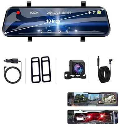 Car Dash Cam 10inch 4K Dvr Carplay Android Auto GPS 5G WIFI AUX Stream Rear View Mirror Dashcam Camera Drive Recorder FM(Style 1)