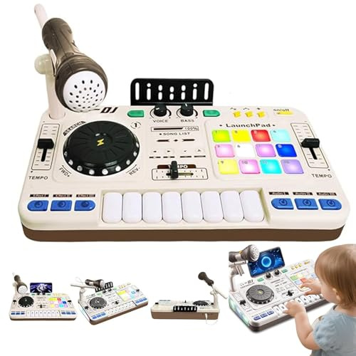 Barn-DJ-mixerbord med mikrofon, Bluetooth, 8 pianotangenter, LED-lampor, interaktiv musikleksak for barn, musikaliskt DJ-set for barn 3-8 år, födelsedagspresent(White)