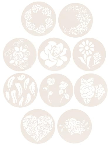 NOLITOY Stencil per Decorazioni di Torte 10 Pezzi Modelli Riutilizzabili per Spray di Zucchero e Colorante Alimentare Set Stencil Fai da Te per Aerografia e Decorazione Dolci per e