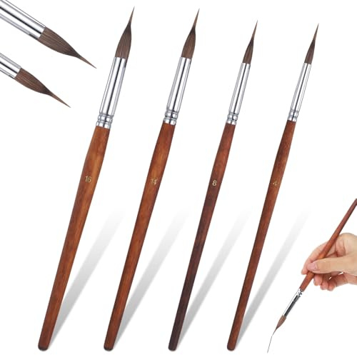 4 pinceles de acuarela extendidos de punta de aguja sintética extralarga para detalles finos, pintura acrílica para artistas principiantes