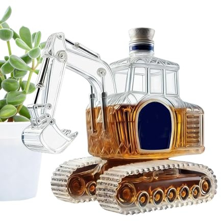 Whiskykaraff, grävmaskinsformad glasflaska sprit droppdispenser – whisky karaff behållare förvaring, för hem bar män pappa fars födelsedag bröllop inflyttningsfest