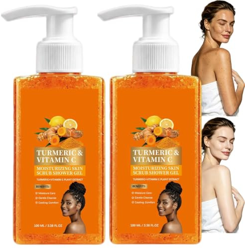 Gurkmeja vitamin C skrubbbody wash, ljusare kroppsskrubb, fuktgivande peeling body skrubba tvätta gel, fuktgivande kropp tvättgel för torr och grov hud (2 st)