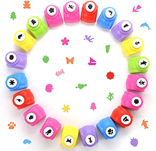 HAKACC 20 Stück Mini stanzer Set， Motivstanzer Kindersichere Papierstanzer Craft Papier Motivlocher 20 Formen Ausstanzer zum Basteln Scrapbook Fotoalbum Handwerk Grußkarten