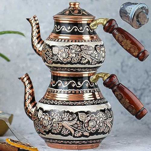 Türkische Teekanne, Teekessel, Topf-Set für Herd, Herd, dekoratives Teesieb, Vintage, antikes arabisches Bauernhaus, Tablett, Tassen, Servierparty, marokkanischer Dekor-Stil, persische Küche