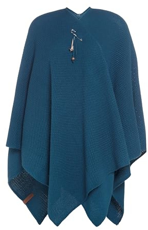 KNIT FACTORY - Jazz Poncho - Elegant Gestrickter Damen Cape - Wickelschal mit Wolle - Hochwertige Qualität - Petrol