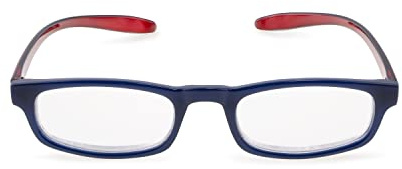 Contacta, Hug, Occhiali da Lettura per Uomo e Donna, Occhiale Autoreggente da Collo, Aste Allungate e Ricurve, Colore Blu con Asta Rossa, Diottrie +3,00, Confezione con Astuccio Portaocchiali, 19g