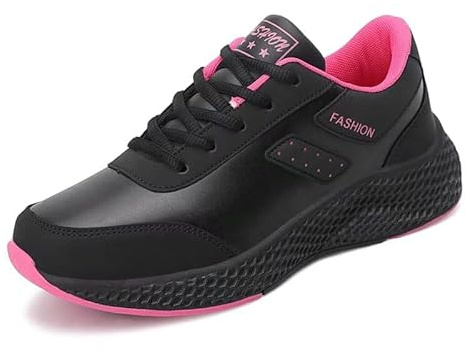 Zonkacen Lady Girl Anti Slip Synthetic Leather Wide Winter Outdoor Running Shoes for Daily Casual Sport Working Shopping School Camping Training Black Pink 7.5 Women