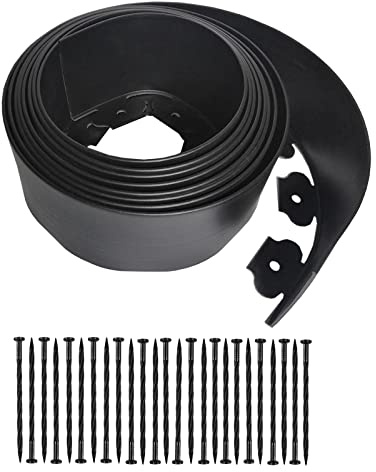 Landskapskantsats, 50 m plast ingen grävning trädgårdskant med 25 insatser, 10 cm hög gräsmattskant för gård, gräsmatta, blomträdgårds gräns