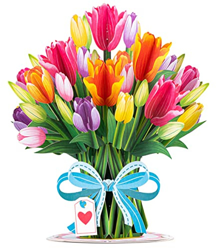Paper Love HugePop Pop Up Mother's Day Card, 3D Tulip Flower Bouquet, With Detachable Paper Flower Bouquet, Gift for Mothers Day, Birthday, Graduation, Get Well, Thank You, All Occasion - Jumbo 10 x 14 Cover