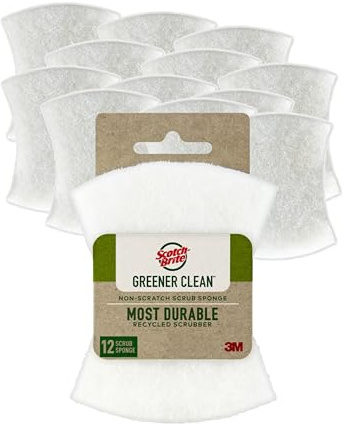 Scotch-Brite Greener Clean Non-Scratch Scrub Sponge, Sponge for Washing Dishes, Cleaning Kitchen, Superior Performance and Made with Sustainable Materials, Dishwasher Safe, 12 Scrub Sponges