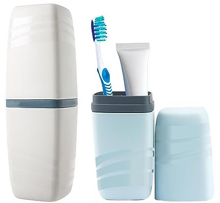 Anicy 2 Pezzi Porta Spazzolino da Viaggio - Portaspazzolino da Viaggio, Custodia da Viaggio, Porta Spazzolini da Denti, Grigio-Blu, Articolo per uso Quotidiano