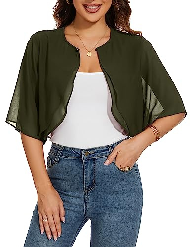 HANERDUN Bolero Cardigan Mujer Verano Gasa Manga Corta Chal de Fiesta Toreras Mujer con botón Chaqueta Mujer Talla Grande Primavera Otoño