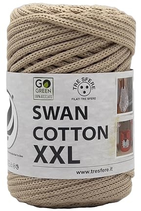 SWAN COMTON XXL (2507 - Beige rep), garn för väskor, hattar, korgar, underlägg, kopplingsväska, sammansättning 70 % återvunnen bomull, 30 % polyester, spole 250 gram 65 meter