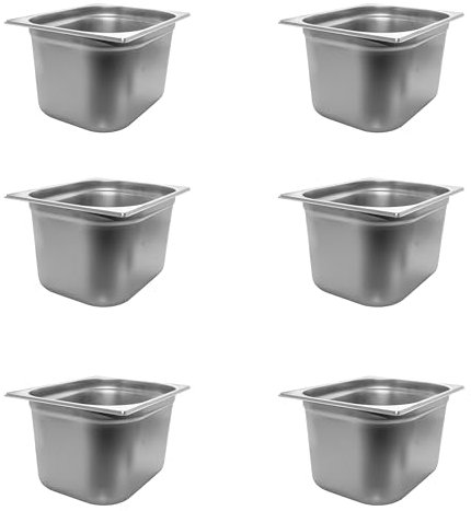 AcMax 6 Stück GN 1/2 Gastronormbehälter GN-Behälter Gastronorm Edelstahl 12,5 Liter Tief 200mm
