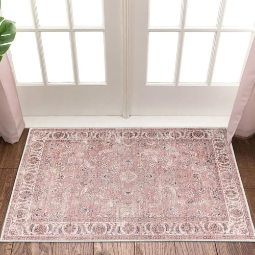 Taleta DAMAIA Waschbare Fußmatten für den Innenbereich, klein, rosa, Boho-Teppich, rutschfeste Fußmatten, Inneneingang, weicher, dünner Kurzflor-Bodenteppich für Eingangsbereich, Flur, Schlafzimmer