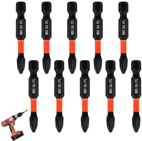 10pcs PH2-50mm Pozi-Drive 2 Impact Duty Screwdriver Drill Driver Bits Sets,Anti-Slip Strong Magnetic Head Phillips Screwdriver Bits,Suitable for Furniture Assembly,Home Appliance and Mechanical Repair