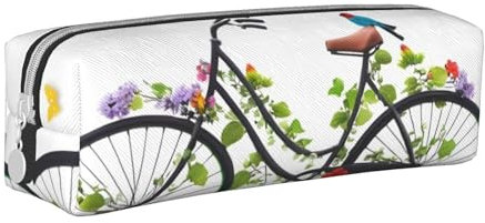 XDCYWBZDBC Trousse à crayons en cuir avec oiseaux et fleurs sur les vélos, sac de rangement de grande capacité, utilisé pour mettre de petits articles pour l'école, le bureau, les voyages ou le