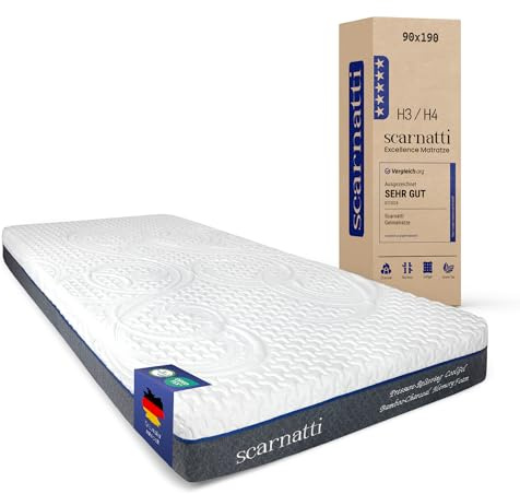 Scarnatti Matratze 90x190 cm, 18 cm hoch, Kaltschaummatratze Memory Schaum Bett, 7-Zonen Viskoelastisch & Cool Gel, grünem Tee & Bambuskohle angereicherter, Zero-Partner Disturbance, H3-H4 Härtegrad