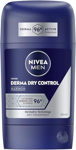 NIVEA MEN Derma Dry Control Deodorante Stick, per 96 ore, protezione estrema da sudore e odore, antitraspirante con tecnologia DermaDry (50 ml)