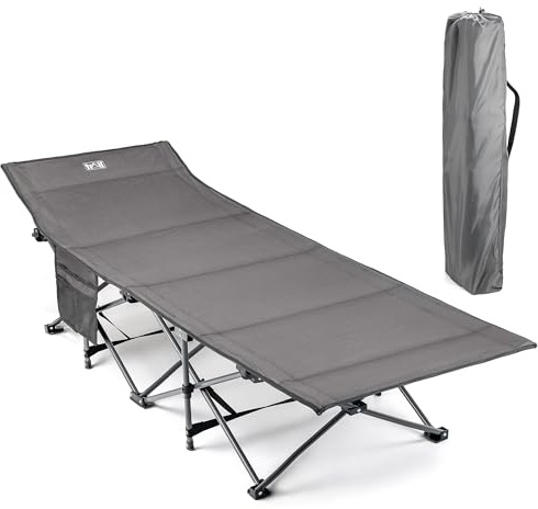 Trail Folding Camping Bed for Adults, Sturdy Heavy Duty Steel, Luxury Duoweave Fabric, Lightweight Guest Sleeping Bed, Fast Easy Set Up, Carry Bag, 110kg Max Weight (L190cm/6.2ft x W67cm x H36/48cm)
