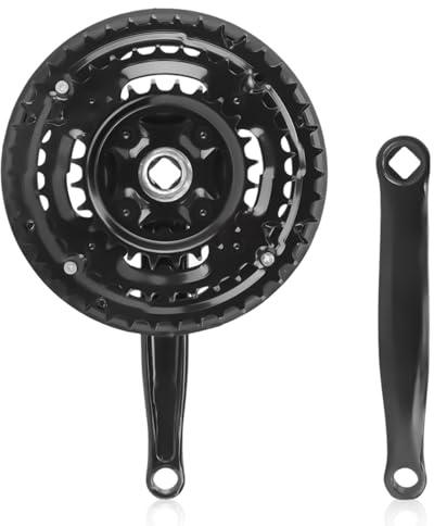 Frdhee Bike Crankset, High Carbon Steel Crankset 24 34 42T Teeth Mountain Bicycle Crankset with Chains Cover for Variable Speed Mountain Bike Road Bicycle