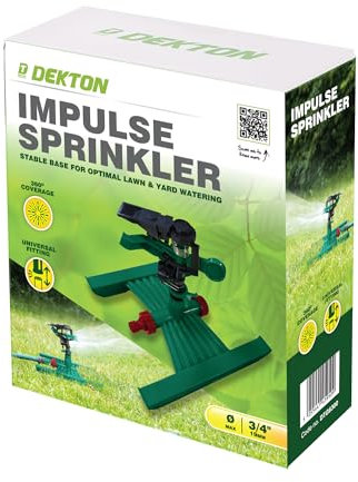 DEKTON Arroseur à Impulsion | Couverture complète ou partielle réglable | Base en métal Robuste | Portée jusqu'à 25 m | Design économe en Eau | Idéal pour l'irrigation de pelouse et de Jardin |