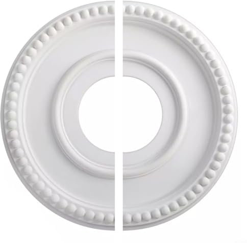 Roseta de techo redonda de poliuretano para ventiladores de techo y lámparas – Diseño dividido, ligero, diámetro de 315 mm/Ø 100 mm, blanco, vintage, minimalista, fácil instalación