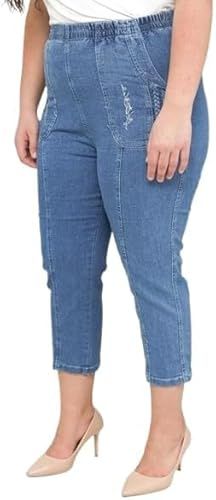 femiss Pantaloni corti da donna in denim | Jeans elasticizzati in cotone elasticizzato a tre quarti da donna | Vita alta morbido elasticizzato abbigliamento casual, denim, 44