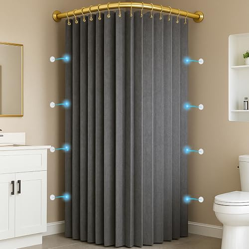 Momooda Tenda Da Doccia Antimuffa Magnetica in Tessuto Impermeabile con Ganci, Tenda da Doccia Pieghevole Lavabile per Vasca da Bagno, 230 g/m², Grigio, 180x200cm