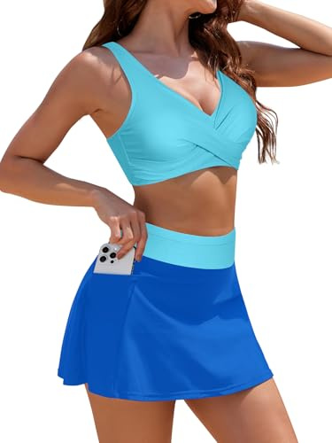 SHEKINI Women's High Waisted Bikini Sets Two Piece Swimsuit Swim Skirts Swimwear Bathing Suits with Pockets Plus Size