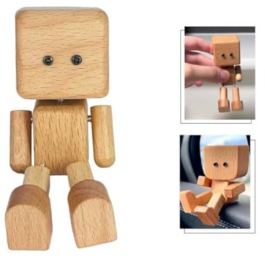 Guhupoy Shaking Wooden Man Figurine, Handmade Wooden Man with Wobbly Legs Desk Buddy for Car or Office Desktop Decor Fun Doll Companions Suitable for Men and Women