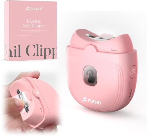 Bubbacare Electric Nail Clipper, Automatic, 2 Speed, LED Light, Safety, Cordless, Rechargeable, Pink, Stainless Steel, Feminine